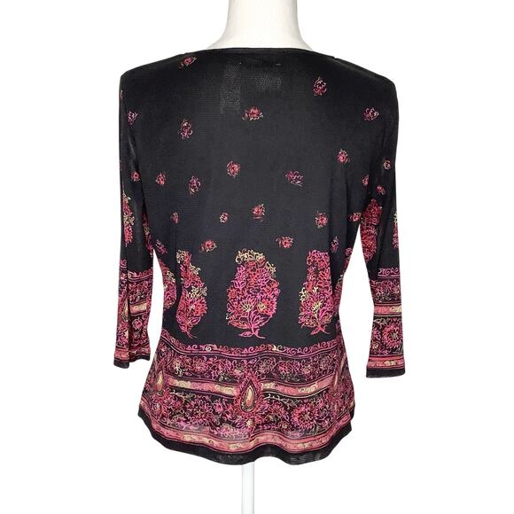 Emma James Black Pink Print Lined Mesh Fabric Blouse Top Medium - Picture 5 of 7
